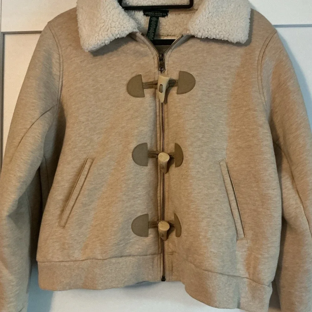LAUREN RALPH‎ LAUREN Beige Knit Faux Shearling Toggle Jacket XL Gorpcore Minimal